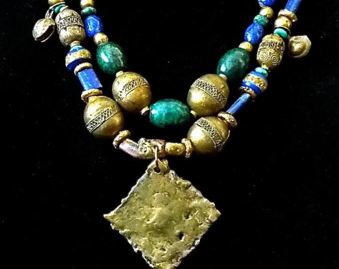 Elegant Ethnic Beaded Necklace,double Strand,lapis Lazuli, Malachite ...