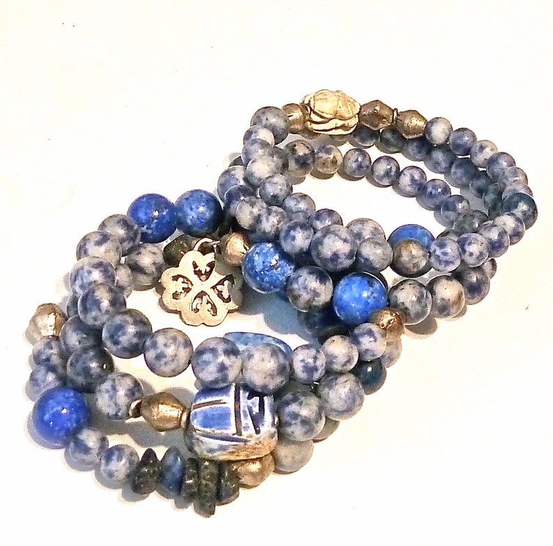 BOHO Blue Lapis Beaded Bracelets Set of TWO Stacked Memory | Etsy
