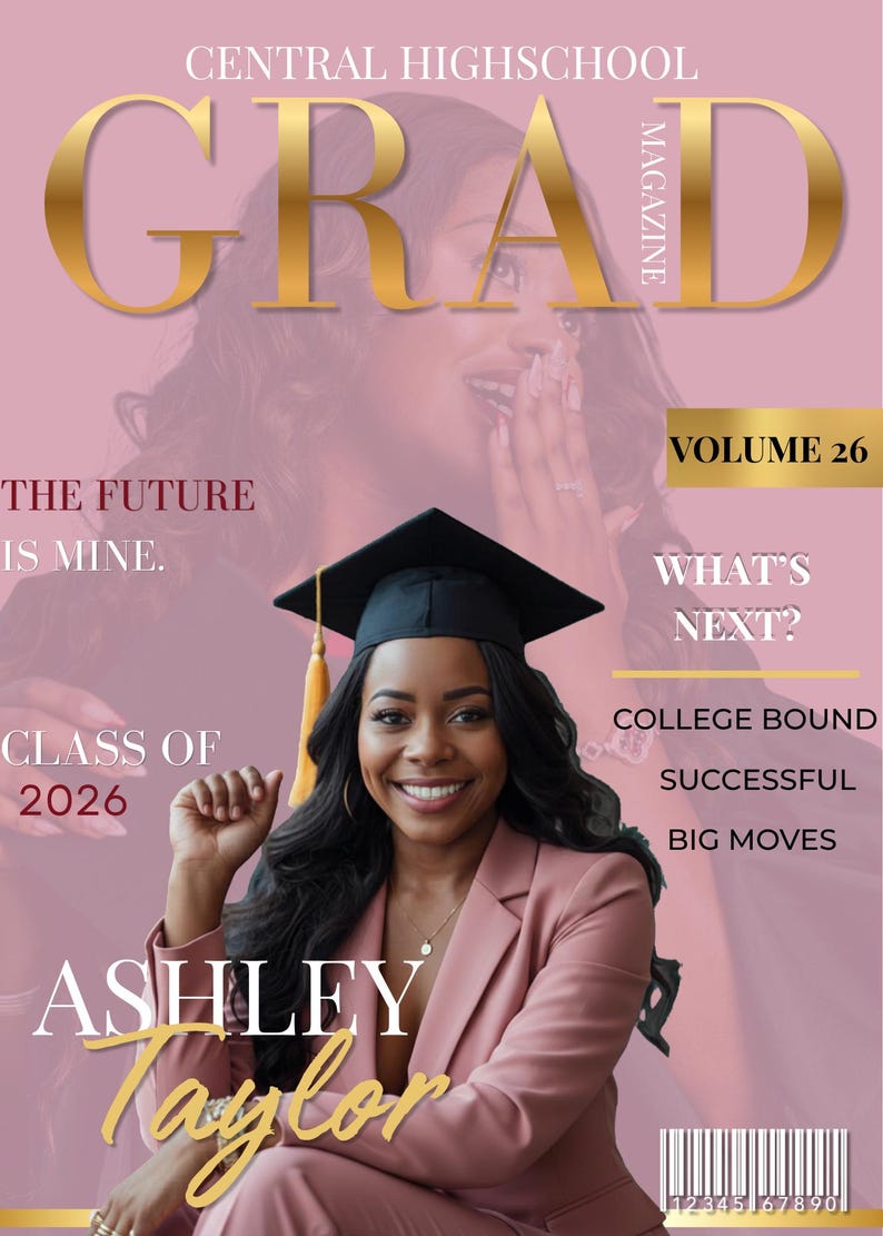Graduation Vol Pink Graduation Magazine Cover Template: Class of 2026 (digital ...