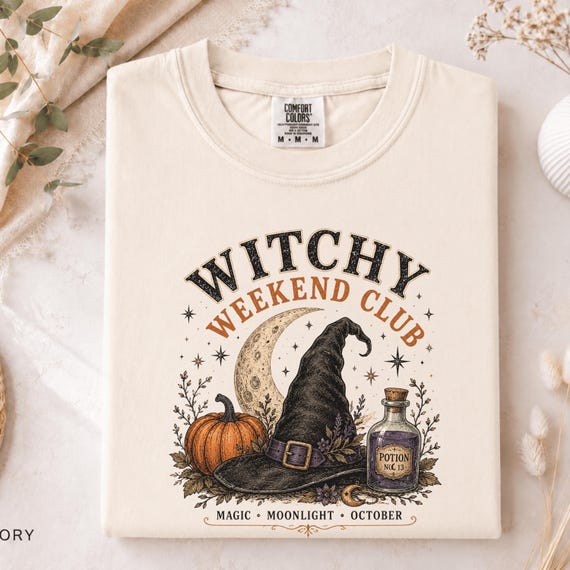 Witchy Halloween Shirt, Witchy Weekend Club Tee, Vintage Halloween Shirt, Witch Hat Shirt, Spooky Season Gift, Comfort Colors Tee
