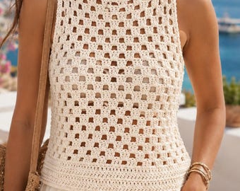 Crochet Tank Top Pattern PDF English, Boho Summer Top, Sleeveless Crochet Blouse, Lightweight Beachwear, Women's DIY Pattern