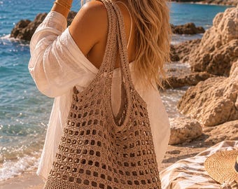 Crochet Market Bag Pattern PDF Mesh Tote Bag Crochet Pattern Summer Beach Bag Boho Shoulder Bag Reusable Grocery  Instant Download English