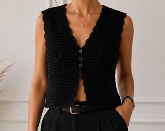 Crochet Vest Pattern PDF, Women’s Crochet Top Pattern, Button Front Crochet Vest, Boho Summer Vest, Instant Download, English French Only