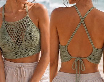 Crochet Halter Top Pattern PDF, Summer Crochet Top Pattern, Mesh V Neck Tank Top, Boho Beach Top, Instant Download English Only