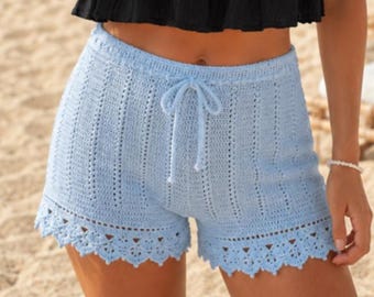 Crochet Shorts Pattern PDF English, Boho Summer Shorts, Beach Cover Up, Lace Trim Shorts, Women's Crochet Clothing Tutorial