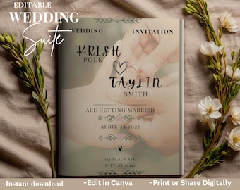 Editable Wedding Suite Template | Canva Wedding Invitation Set | Save the Date, RSVP, Details & Thank You | Instant Download