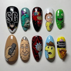Funny Cartoon Press On Nails, Adult Animation Nail Set, TV Show Inspired Nails, Handmade Reusable Fake Nails, Pop Culture Nail Art