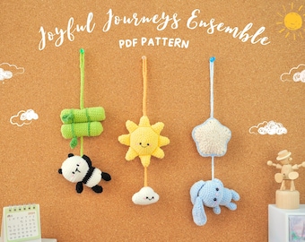 Hanging Crochet Pattern, Amigurumi Car Charm PDF, Bunny Plushie, Panda Bamboo, Cute Cloud Sun Toy, Mobile Tutorial, Kawaii Baby Stroller