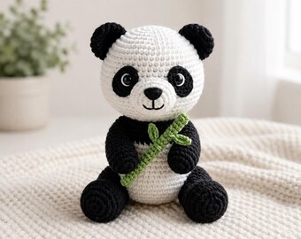 Crochet Panda Pattern, Amigurumi Panda, Panda with Bamboo Tutorial, Stuffed Panda Bear, Bamboo Bear Crochet, Panda Lover Gift, PDF Download
