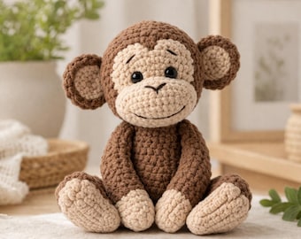 Monkey Crochet Pattern PDF, Amigurumi Monkey Tutorial, Stuffed Animal Plush Toy Pattern, Monkey Lover Gift,Cute Monkey, Instant Download