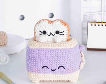 Cat Toaster Crochet Pattern, Amigurumi Bread, Funny Kitty Plushie, Cute Kitchen Appliance Toy, Kawaii Food Tutorial, Play Appliance Decor