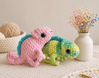 Chameleon Crochet Pattern, Amigurumi Lizard, Reptile Plush Tutorial, Curly Tail Lizard, Stuffed Chameleon Toy, Exotic Animal Amigurumi