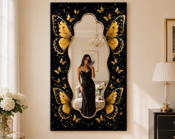 Luxury Gold Butterfly Digital Print Mirror Wall Decor - Decota & Plexi Silver Mirror Art