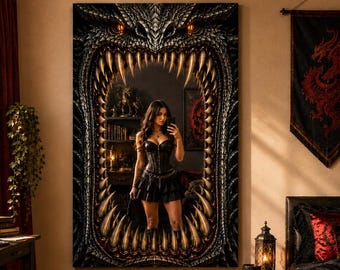 Dragon's Maw Mirror | Fantasy Wall Art | Unique Gothic Decor | Digital Print on Dekota & Plexi Mirror