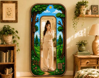 Pixel Art Forest Mirror | Retro Gaming Woodland Decor | Acrylic Wall Mirror on Dekota | Unique Digital Print Art