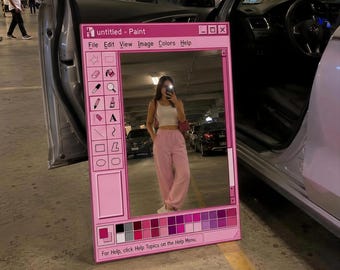 Pink MS Paint Interface Mirror | Retro Y2K Aesthetic Wall Decor | Unique Digital Print Plexi Silver Mirror Art, Gift