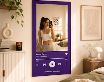 Personalized Spotify Frame Mirror, Custom Song Art, Digital Print Dekota Wall Decor, Plexi Silver Mirror