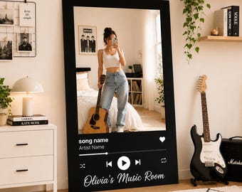 Custom Music Player Mirror | Personalized Song Art Decor | Digital Print Decota & Plexi Silver Mirror | Unique Wall Art Gift