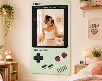 Retro Gaming Console Mirror | Game Boy Style Wall Art | Acrylic Mirror Decor | Pixel Reflect Gamer Gift