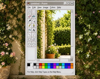 Retro MS Paint Window Mirror Wall Art - Digital Garden View on Plexi Silver