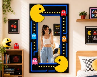 Pac-Man Arcade Mirror | Retro Gaming Wall Decor | Unique Gamer Gift | 80s Nostalgia Room Decor