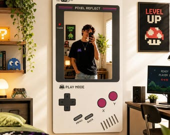 Retro Gaming Console Mirror - Game Boy Style Wall Decor for Gamers - Unique Plexi Mirror Art