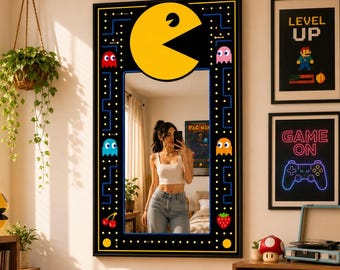 Retro Pac-Man Arcade Mirror | Gaming Wall Decor | Iconic Pixel Art Plexiglass Mirror for Game Room & Home