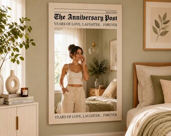 Custom Anniversary Post Mirror - Newspaper Style Wall Art - Personalized Years of Love Laughter Forever Gift for Couples