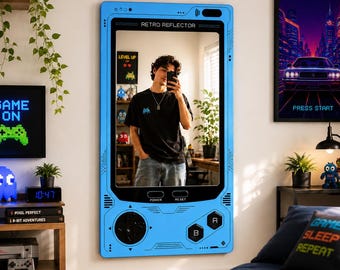 Retro Gaming Console Mirror | Unique Gamer Wall Decor | Digital Print on Foam Board & Plexiglass