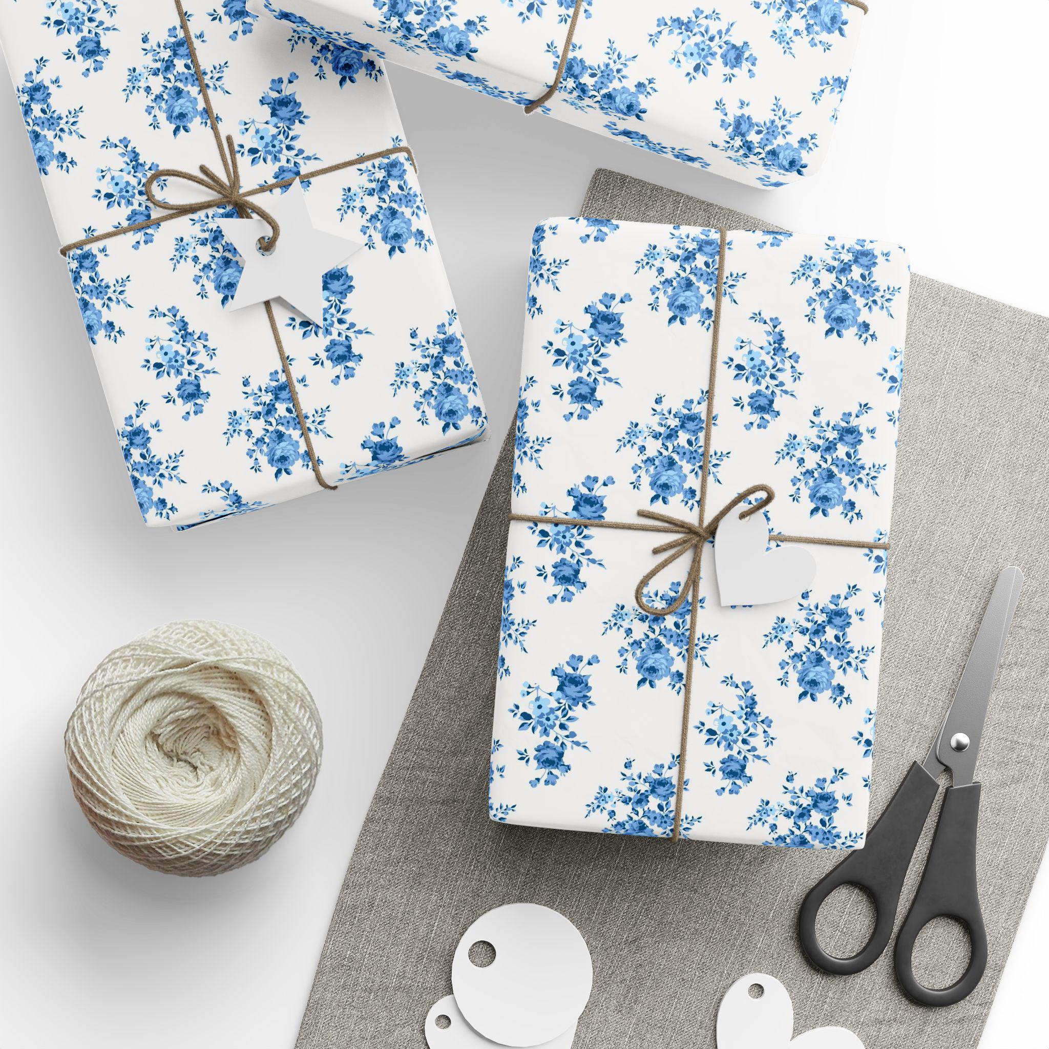 Blue Floral Pattern Wrapping Paper | Vintage Delft Tile Inspired - Etsy