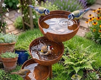 Rain Catcher Bird Bath Stake | Rustic Metal Bee Bath | Butterfly Water Feeder | Garden Decor