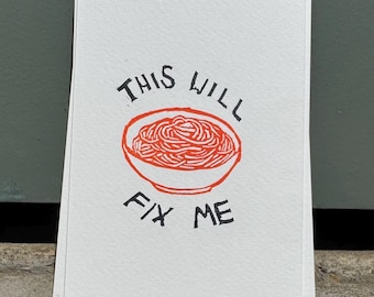 Noodles Art Print | Original Linocut | Pasta Lovers Gift | Spaghetti | Ramen | Handmade Stamped