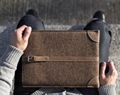 MacBook Air 13" Sleeve / Case/ Cover - Italian Leather and Merino Wool Felt, Deep Caramel Brown