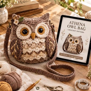 Virkmönster för Athena Owl-väska, uggla-väska i PDF-format, virkmönster för väska, e-bok med uggla-väska, digital nedladdning, direkt PDF-mönster