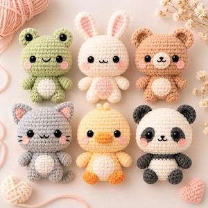 Amigurumi Virkade Djurmönster | Groda, Kanin, Björn, Katt, Anka, Panda (PDF-nedladdning)