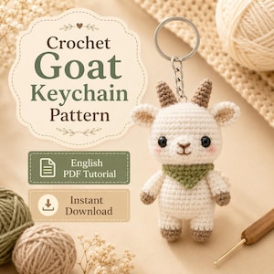 Crochet Goat Keychain Pattern, Amigurumi Tutorial, Zodiac Animal PDF (English Download)