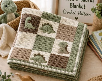 Check-a-saurus Crochet Blanket Pattern, Dinosaur Checkerboard Baby PDF (Digital Download)