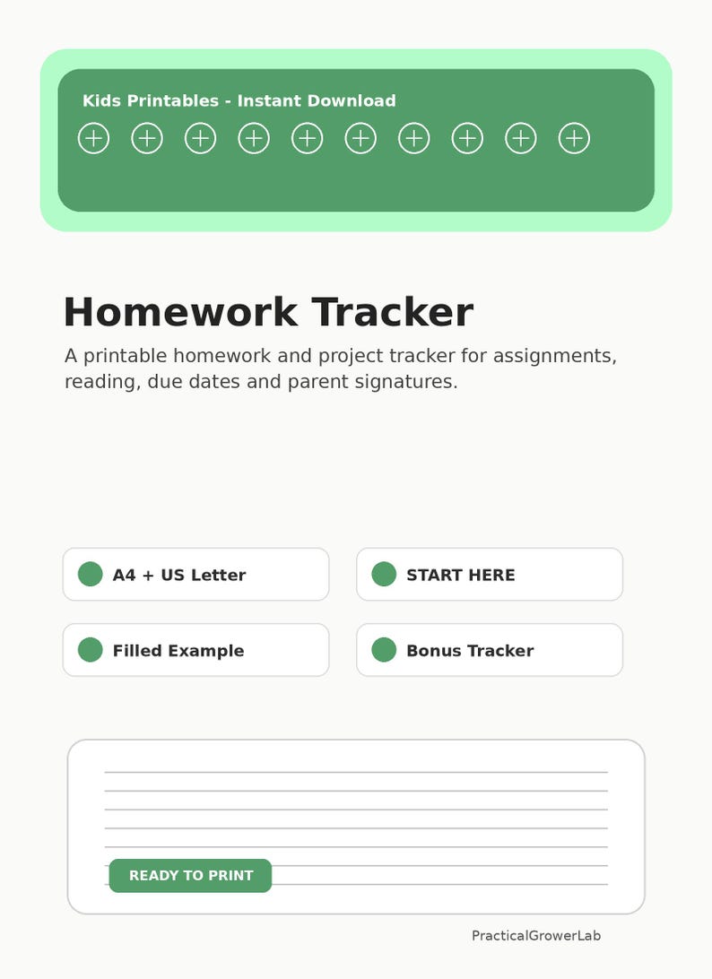 Kids Homework Tracker Printable, Assignment Planner, School Checklist ...