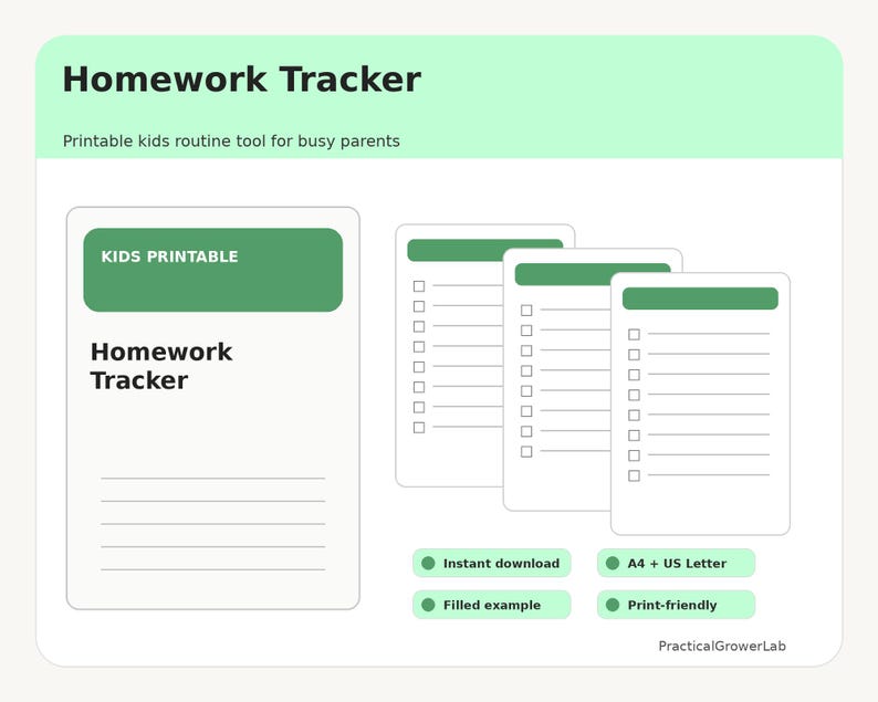 Kids Homework Tracker Printable, Assignment Planner, School Checklist ...
