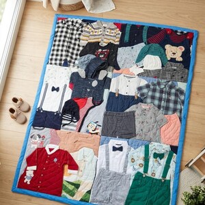 Memory Blanket – Personalized memory blanket with original baby outfits, upcycled baby gift from birth to awakening