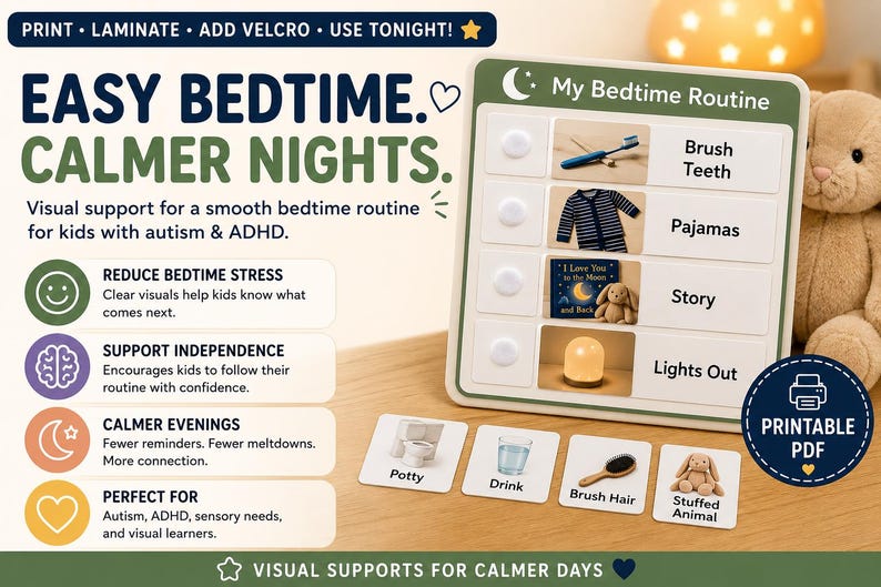 My Pyjamas Visual Bedtime Routine Visual Schedule Cards for Autism, ADHD Kids (printable ...