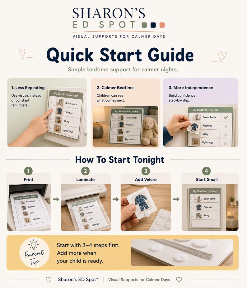 Bedtime Routine Visual Schedule Cards for Autism, ADHD Kids (printable ...