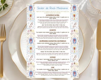 Séder de Rosh Hashana Imprimable Héritage Coloré | Français Hébreu Phonétique | PDF Téléchargement Instantané | Judaica