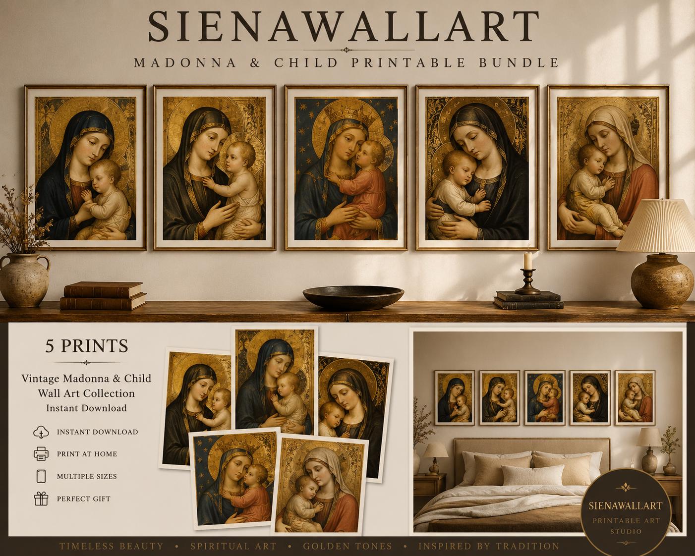 Madonna and Child Printable Wall Art Bundle, Vintage Christian Prints ...