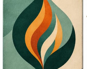 Hand-Tufted Wool Area Rug, Mid-Century Modern Abstract Lines, 70s Retro Style Carpet