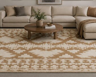 Hand Tufted Wool Area Rug, Beige Cream Geometric Moroccan Style Carpet