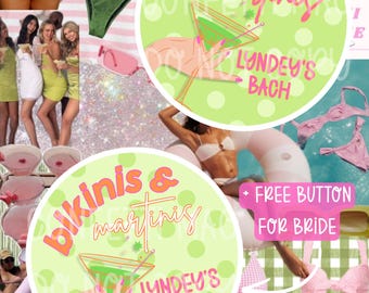 Custom Bachelorette Button | Bachelorette Gifts | Bikinis & Martinis Bachelorette