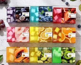 Jabón de gelatina de frutas naturales, gel de baño hidratante artesanal para rostro y cuerpo, pastilla de jabón vegana con manteca de karité, regalo de limpieza suave para ella, jabón seguro para niños.
