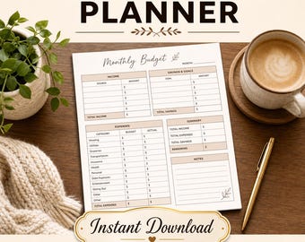 Monthly Budget Planner Printable | Fillable PDF | Income Expense Tracker | Instant Download | True North Plan Design