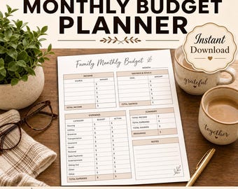 Family Monthly Budget Planner Printable | Fillable PDF | TFSA RRSP | Household Budget | Instant Download